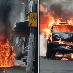 Carro pega fogo em Cariacica (Foto/reprodução: TV Vitória)