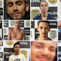 Da esquerda para direita, mandante Lázaro Silva Muniz e executores: Wiglisson Lima, Everton Júnior, Matheus Farias, Felipe Barreto, João Gabriel, Daniel Bredoff, Júlio César, Luiz Gustavo, Talysson Filipe, Adriano Contes e Uadson Gomes (Foto/divulgação: Polícia Civil)