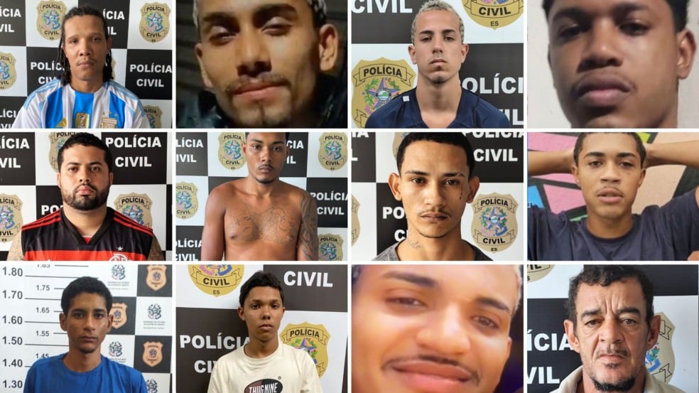 Da esquerda para direita, mandante Lázaro Silva Muniz e executores: Wiglisson Lima, Everton Júnior, Matheus Farias, Felipe Barreto, João Gabriel, Daniel Bredoff, Júlio César, Luiz Gustavo, Talysson Filipe, Adriano Contes e Uadson Gomes (Foto/divulgação: Polícia Civil)