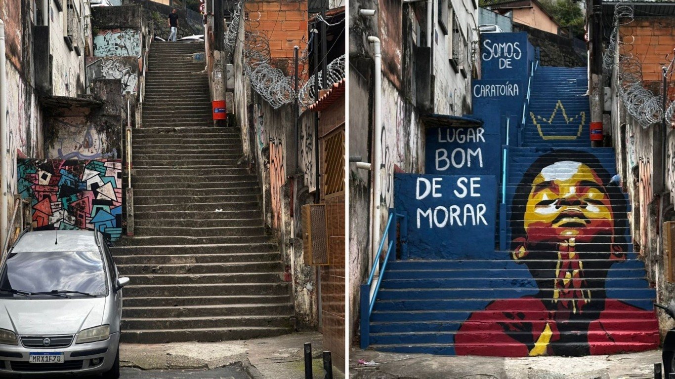 Antes e depois da escadaria (Foto: Leandro  Mello)