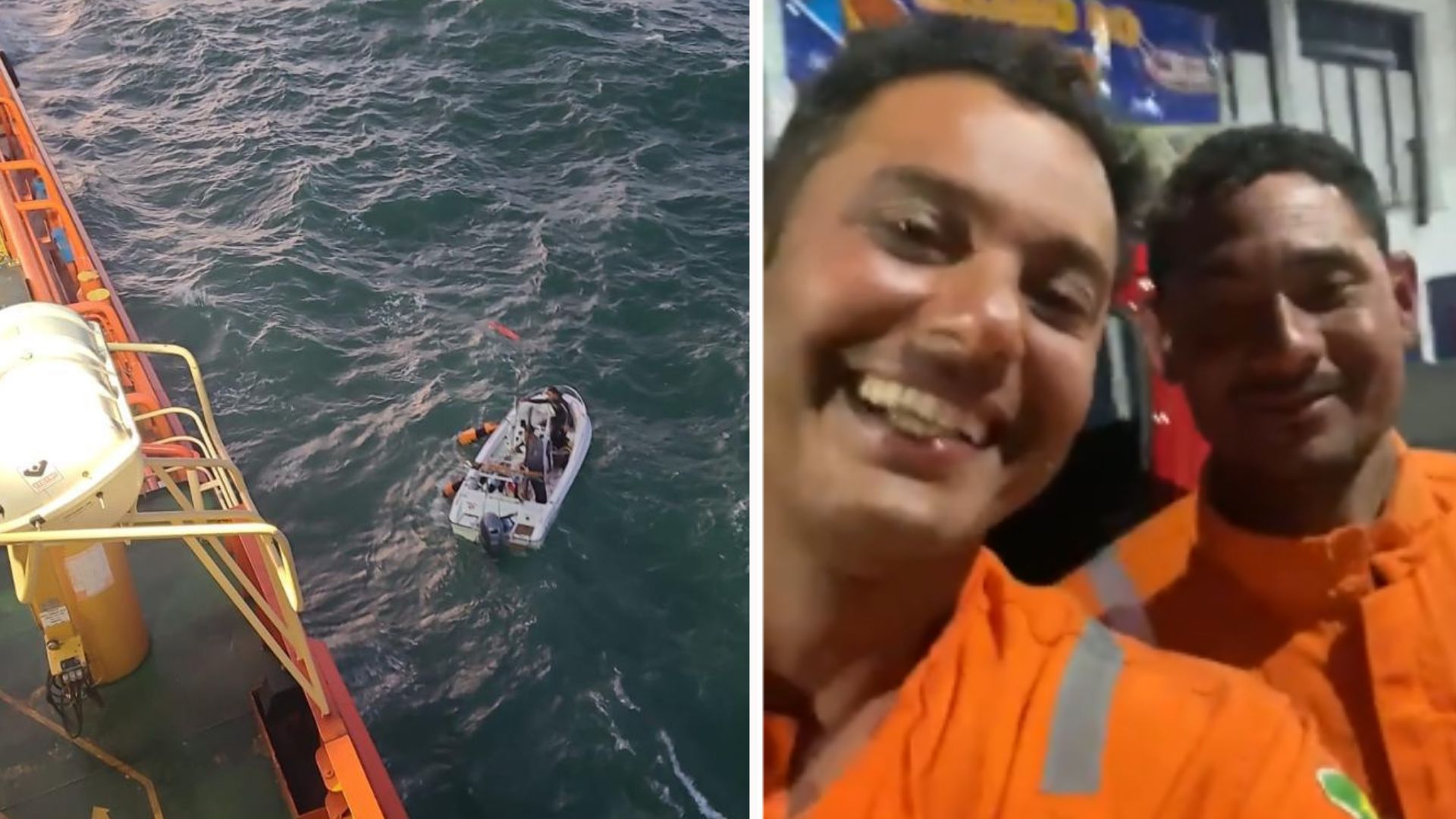 Maikel e Ronald foram resgatados após ficarem dois dias à deriva (Foto: Reprodução / Vídeo)