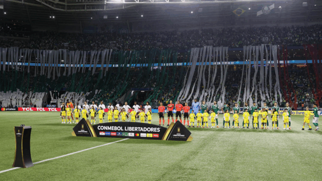 O time da SE Palmeiras, em jogo contra a equipe da Liga Desportiva Universitaria, durante partida válida pelas semi final, volta, da Copa Libertadores, na arena Allianz Parque. (Foto: Cesar Greco/Palmeiras/by Canon)