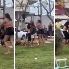 Vídeo mostra pancadaria na orla da Praia da Costa