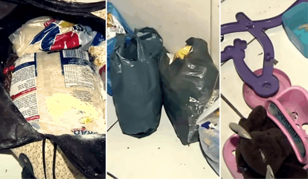 O Imóvel onde crianças foram encontradas estava em condições insalubres. (Fotos: Reprodução/TV Vitória)