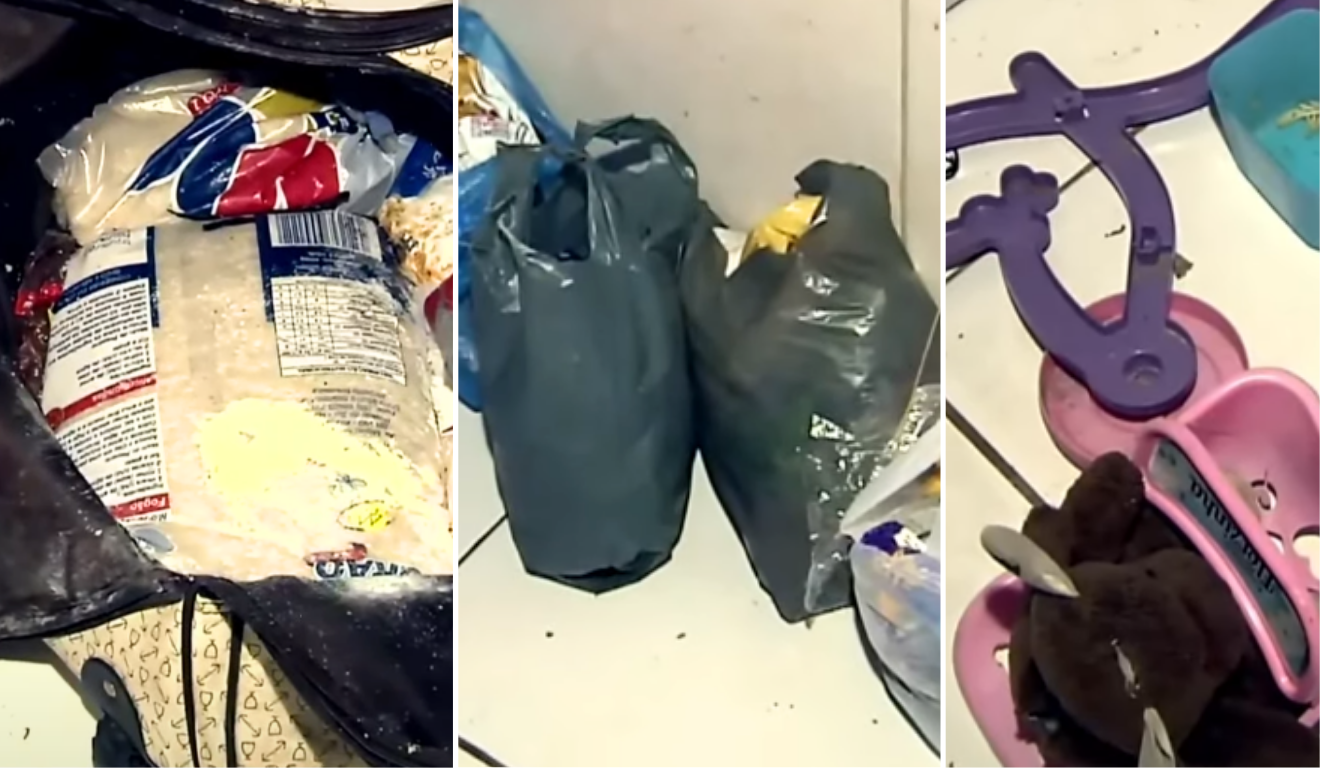 O Imóvel onde crianças foram encontradas estava em condições insalubres. (Fotos: Reprodução/TV Vitória)