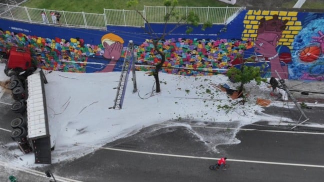 Carreta tomba na Avenida Vitória (Foto: Thiago Soares)