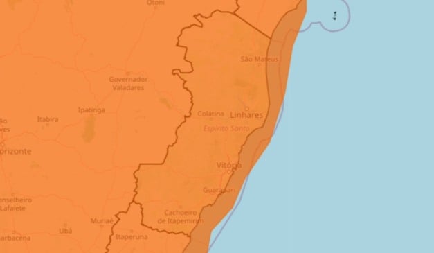 Alerta laranja para tempestade válido para todo o Espírito Santo terça-feira (18/11) Inmet