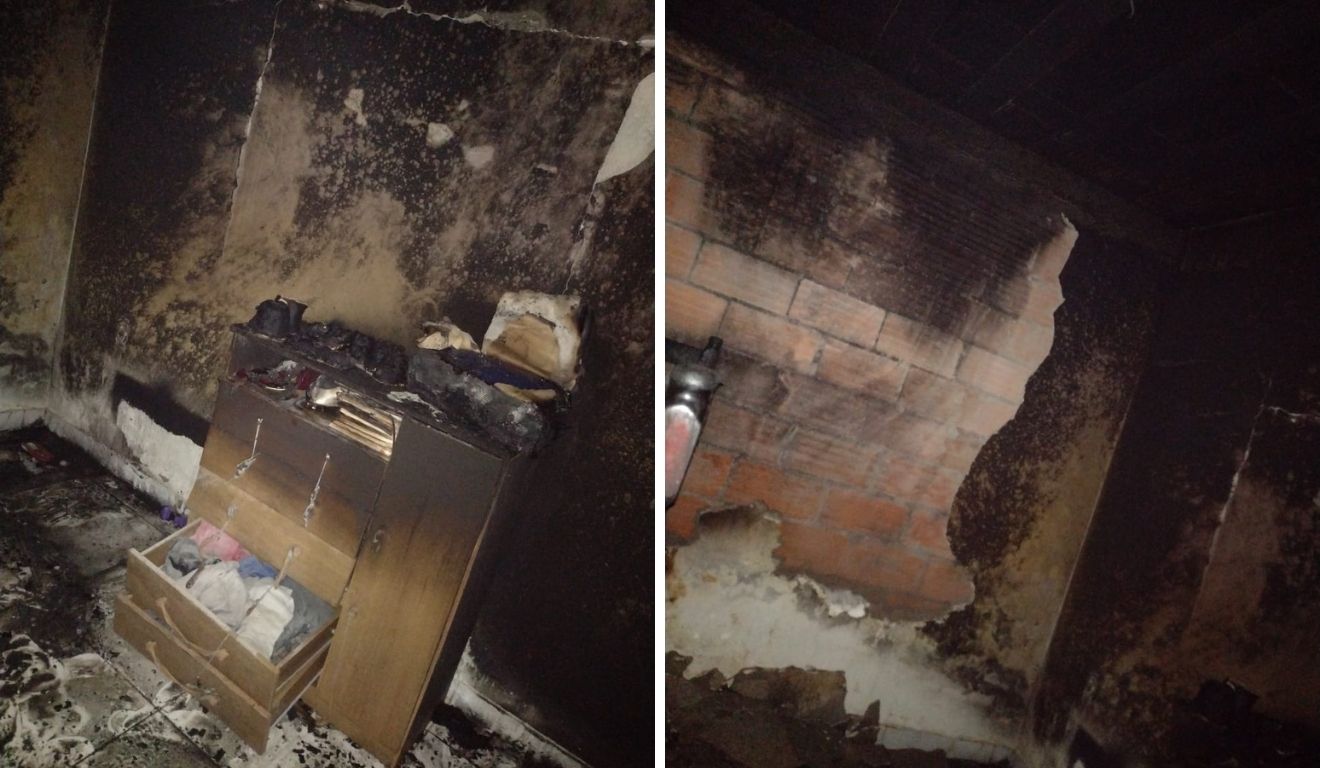 Partes da casa atingida por incêndio em Cariacica