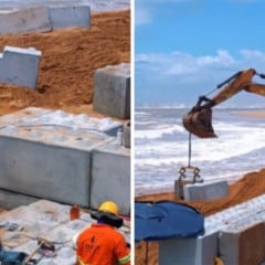 Blocos de Lego: obra contra erosão na Praia da Curva da Baleia é suspensa