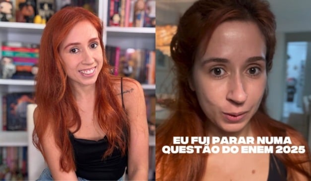 Jornalista Thais Borges vê reportagem assinada por ela em questão do Enem