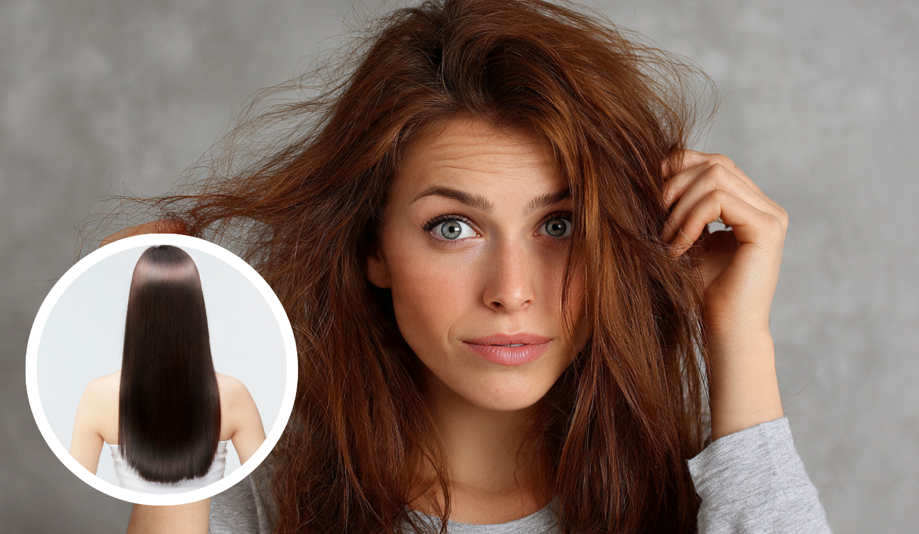 Antes e depois de um cabelo com e sem frizz. Antes e depois de um cabelo com e sem frizz.