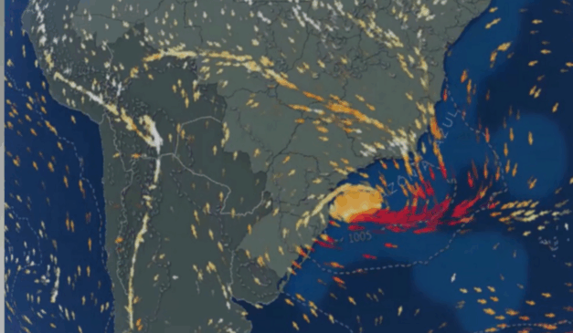Ciclone que avança pelo Sudeste provoca ventos fortes e risco de tempestades em cidades capixaba