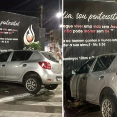Motorista bate em muro de igreja (Foto/reprodução: TV Vitória)