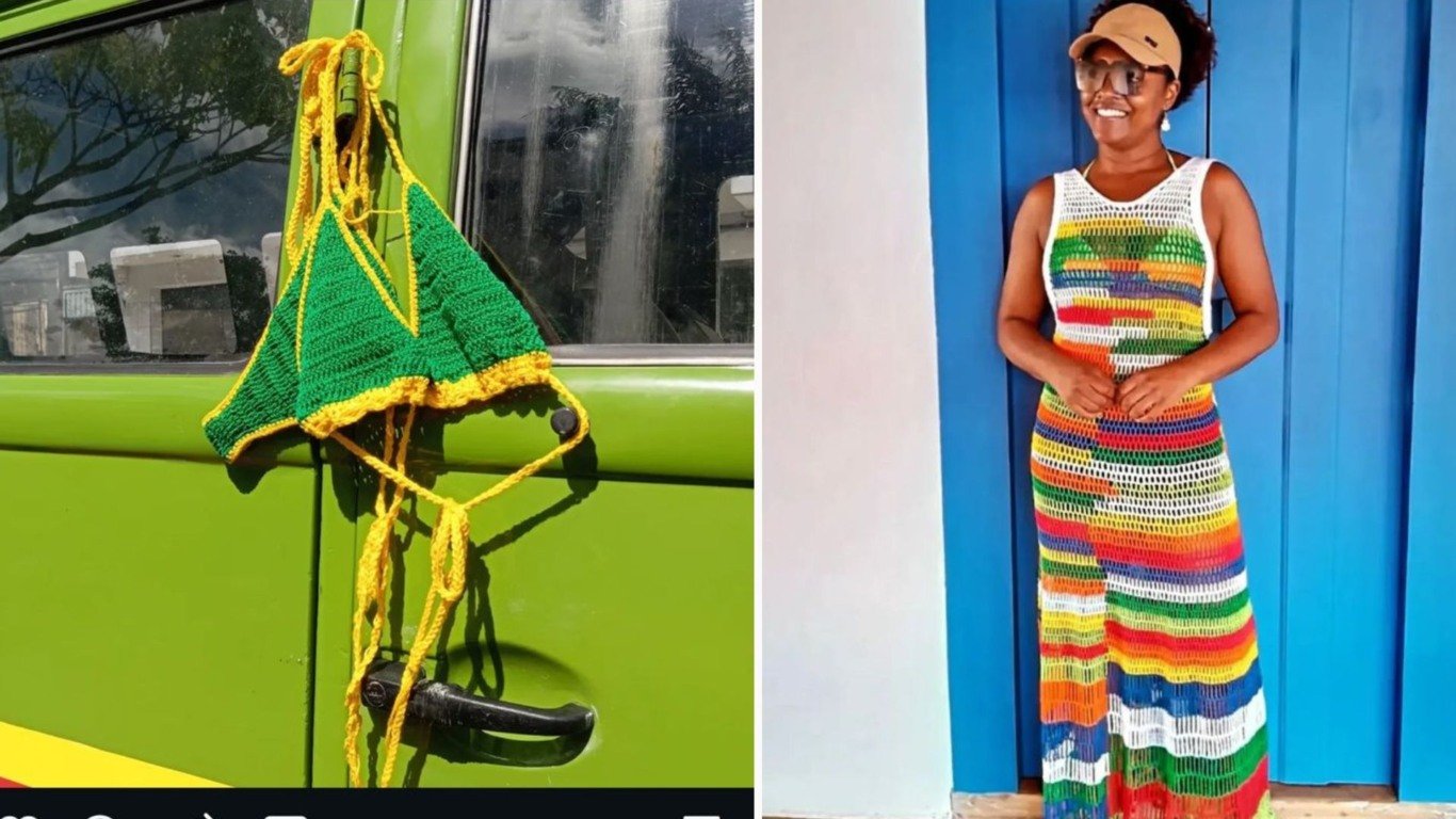 Biquíni de crochê e vestido premiado em Miami (Foto: Arquivo Pessoal)