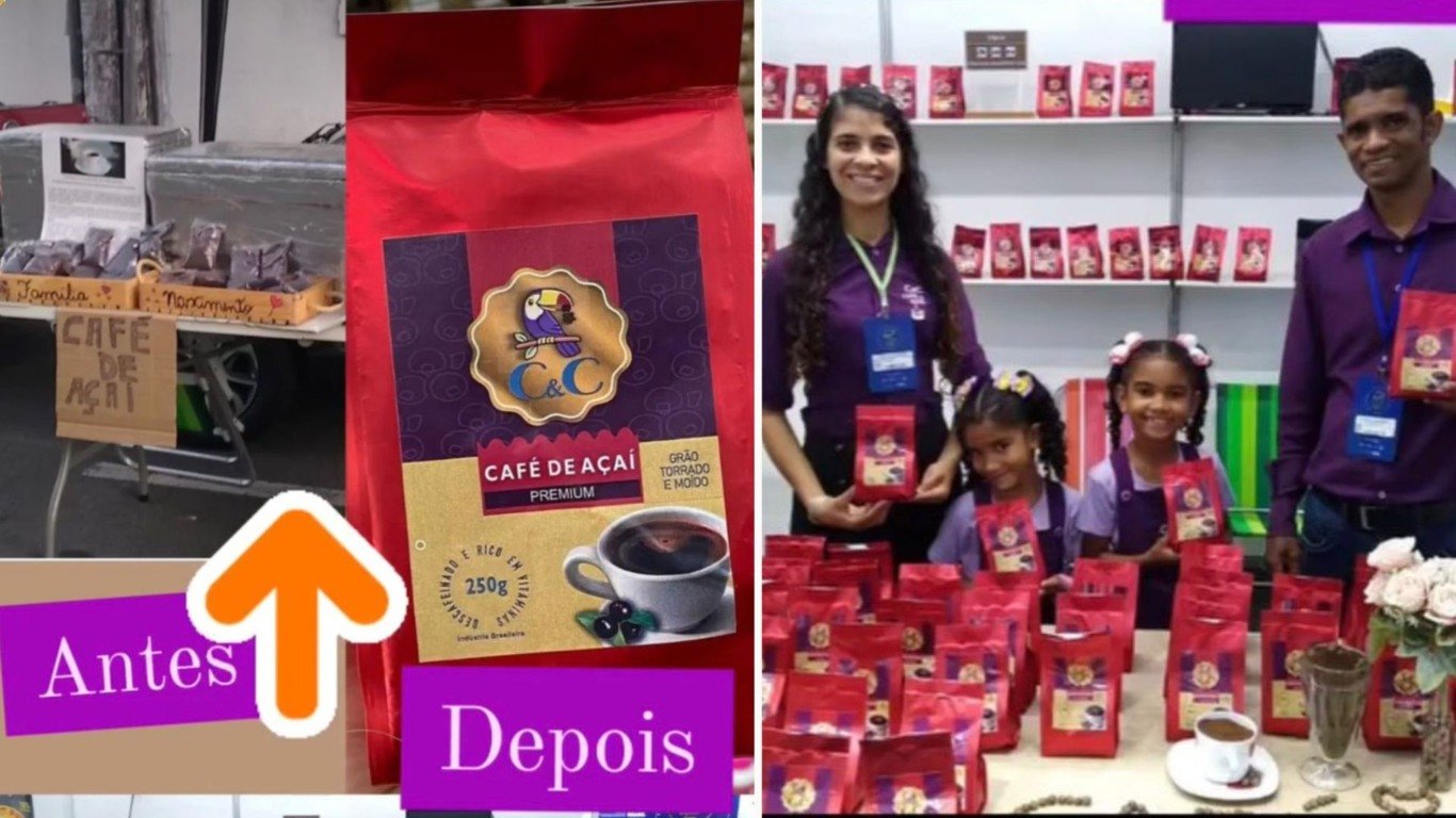 Ao lado esquerdo, o início do Café de Açaí, ao esquerdo como está a marca atualmente (Foto: arquivo pessoal)
