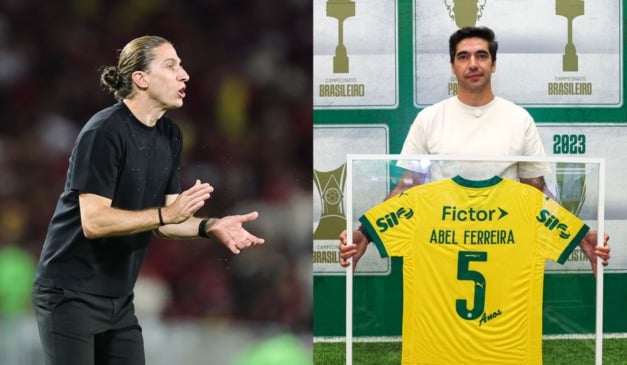Filipe Luís, do Flamengo, e Abel Ferreira, do Palmeiras (Foto:s Gilvan de Souza/Flamengo e Cesar Greco/Palmeiras)