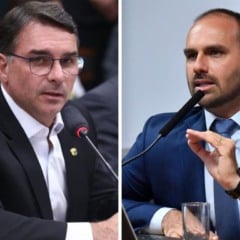Folhos do Ex-presidente Jair Bolsonaro, Flávio e Eduardo. Foto: Foto: Jane de Araújo/Agência Senado; Vinicius Loures/Câmara dos Deputados