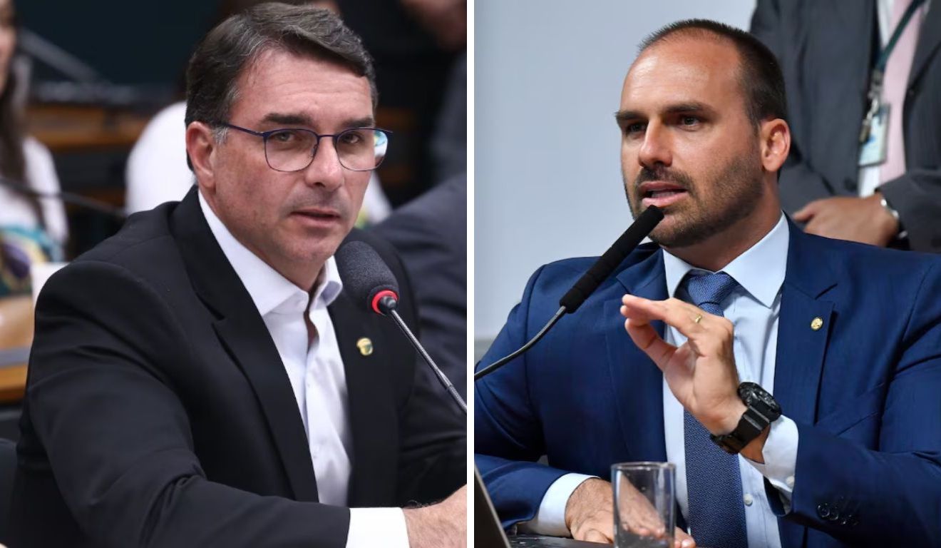 Folhos do Ex-presidente Jair Bolsonaro, Flávio e Eduardo. Foto: Foto: Jane de Araújo/Agência Senado; Vinicius Loures/Câmara dos Deputados Folhos do Ex-presidente Jair Bolsonaro, Flávio e Eduardo. Foto: Foto: Jane de Araújo/Agência Senado; Vinicius Loures/Câmara dos Deputados