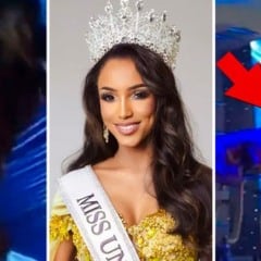 Gabrielle Henry no momento em que se acidentou no Miss Universo // Foto: reprodução