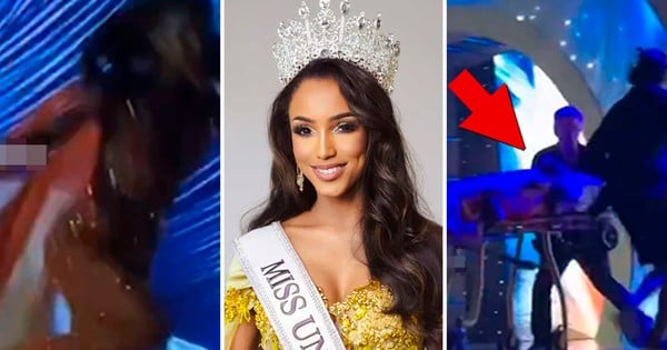 Gabrielle Henry no momento em que se acidentou no Miss Universo // Foto: reprodução