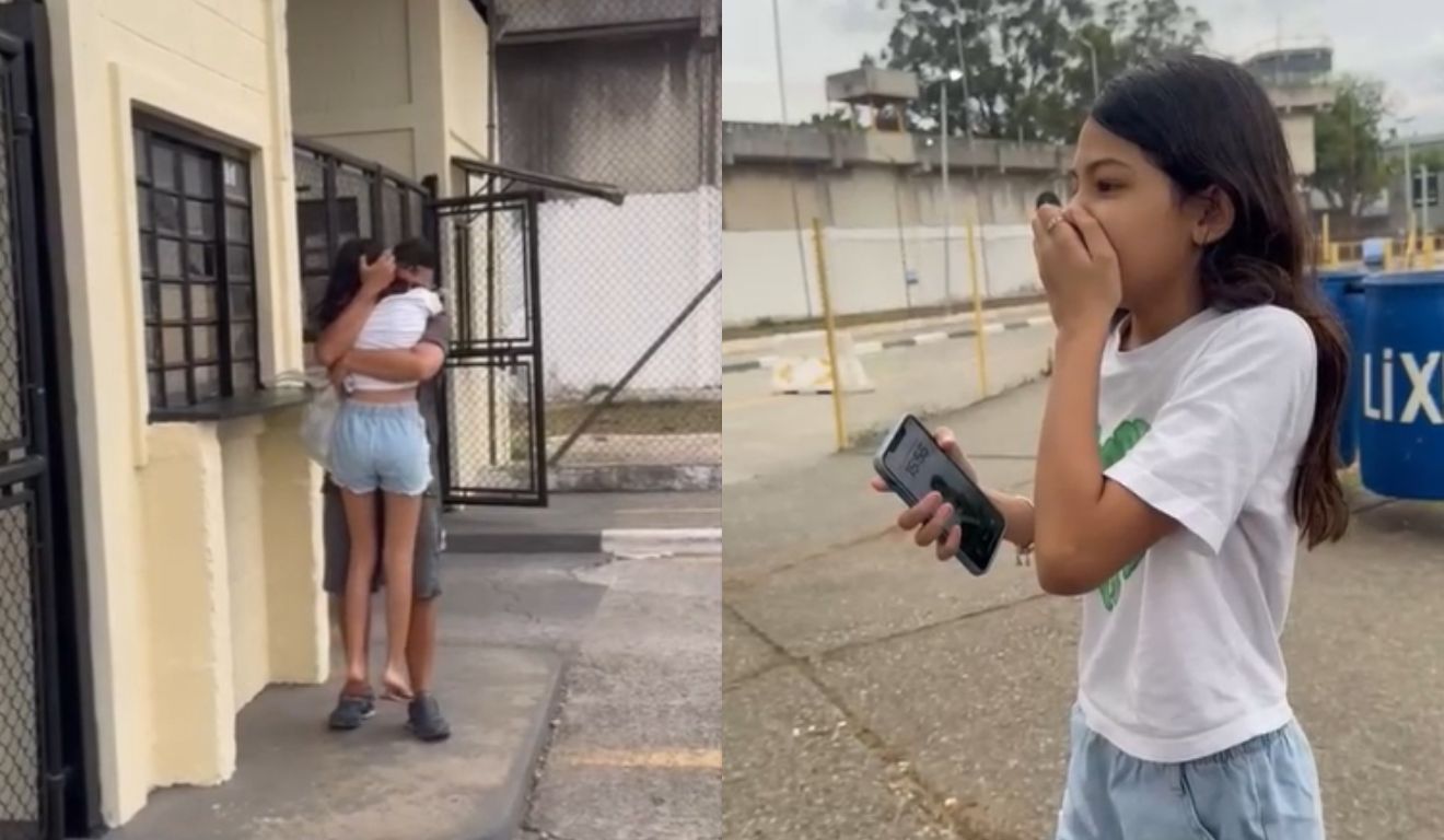 Reação da filha ao ver o pai saindo da prisão emocionou as redes sociais. Foto: Reprodução/Instagram @kaledlakis Reação da filha ao ver o pai saindo da prisão emocionou as redes sociais. Foto: Reprodução/Instagram @kaledlakis