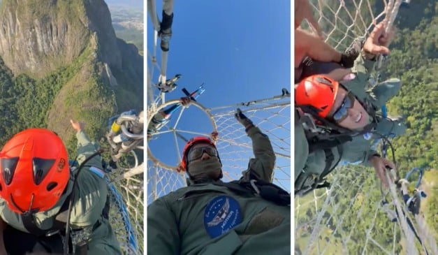 Piloto de parapente faz pouso forçado em Cariacica e é resgatado de helicóptero