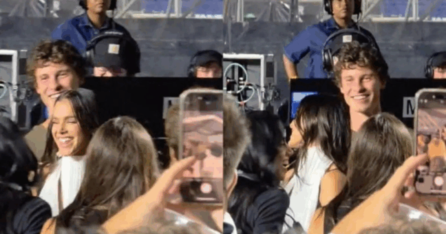 O cantor canadense Shawn Mendes e a atriz brasileira Bruna Marquezine no show da Dua Lipa em São Paulo (Foto:Reprodução/X)