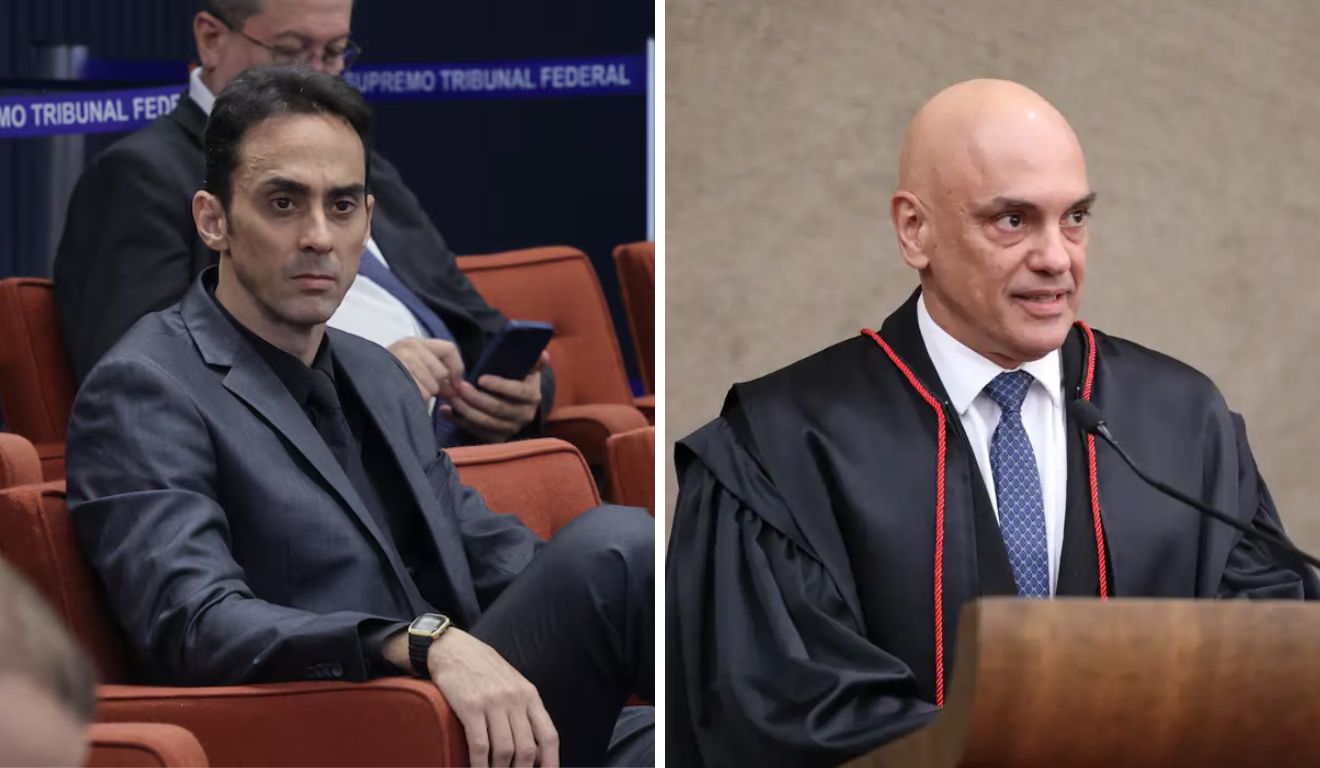 Rodrigo Bezerra de Azevedo, militar das Forças Especiais e réu da trama golpista, e o ministro do STF Alexandre de Moraes. Rodrigo Bezerra de Azevedo, militar das Forças Especiais e réu da trama golpista, e o ministro do STF Alexandre de Moraes.