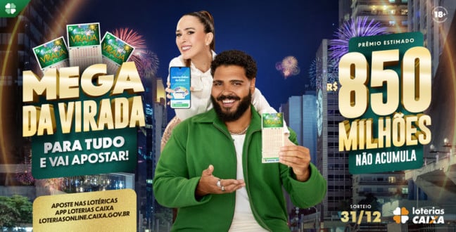 “Para tudo e vai apostar”: Paulo Vieira e Tatá Werneck estrelam campanha histórica da Mega da Virada
