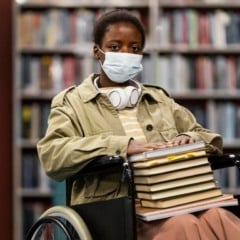 Mulher negra em cadeira de rodas