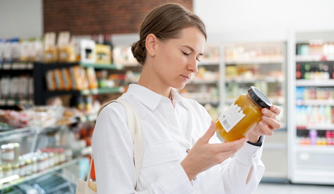 mulher lendo rótulos de alimentos mulher lendo rótulos de alimentos