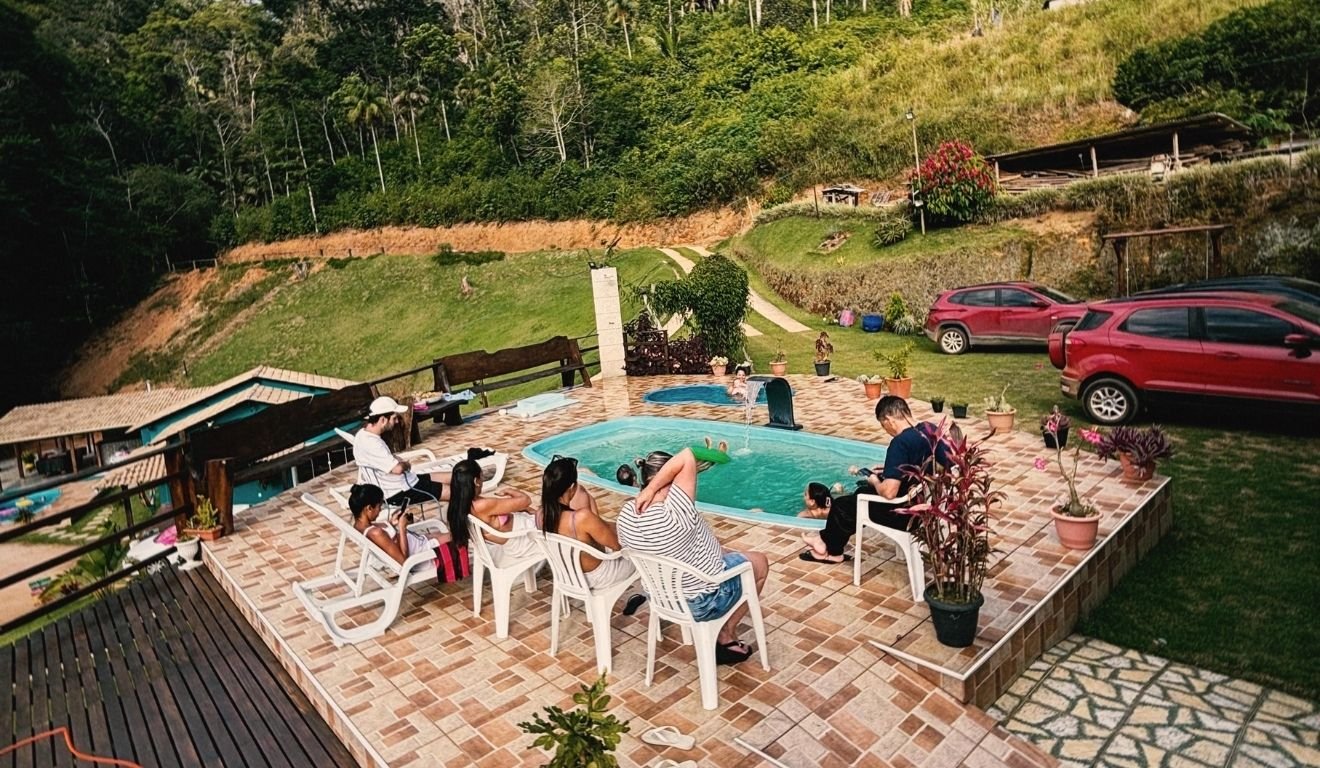 Piscina do sítio Vista da Mata: veja para onde viajar no feriado (Foto: Maeli Radis/Folha Vitória) Piscina do sítio Vista da Mata: veja para onde viajar no feriado (Foto: Maeli Radis/Folha Vitória)