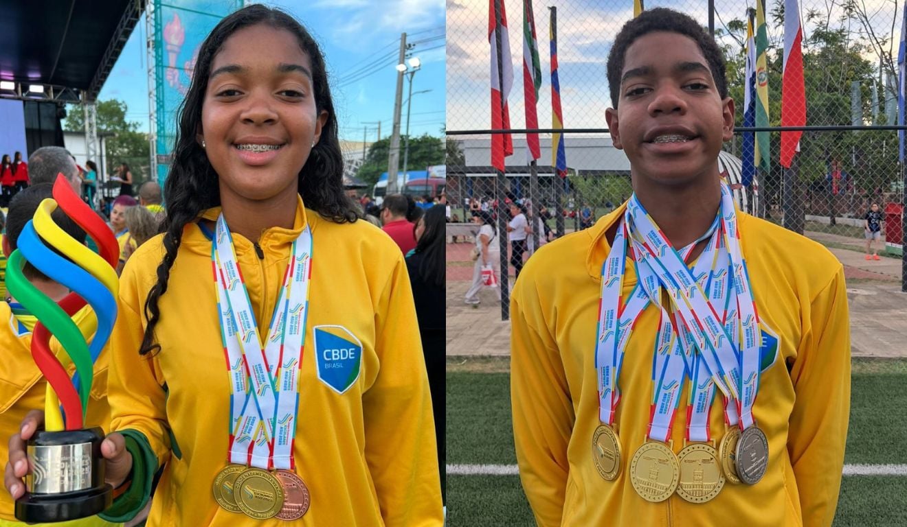 Jogos Sul-Americanos Escolares 2025. Assunção, Paraguai. Ana Elizia dos Santos e Matheus Ngome