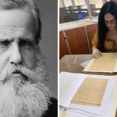 Dom Pedro II e Hhstoriadora Cibele Camargos. Foto: IHGES/Divulgação