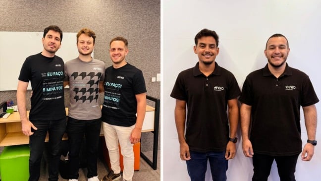 Na foto da esquerda está o time de Inovação: Valci de Oliveira, Fernando Marques Lisboa e Lucas Soares. Na foto da direita estão Diogo Manfré, SOC Manager, e Daniel Ribeiro, integrante da equipe. (Foto: Ayko)