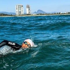 Cauã Dentinho, de 12 anos, nadou 15km na ultramaratona de águas abertas em Vila Velha. Maratona Aquática. Foto: Acervo pessoal