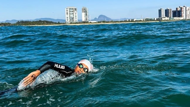 Cauã Dentinho, de 12 anos, nadou 15km na ultramaratona de águas abertas em Vila Velha. Maratona Aquática. Foto: Acervo pessoal
