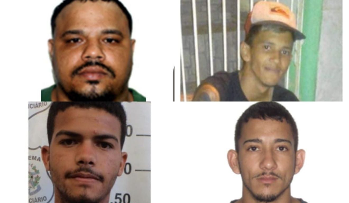 Clinton Lucas de Abreu Costa, Evanildo Salles Meireles Junior, Jeferson Lima Barosa e Juliano Oliveira Meireles estão foragidos no Rio de Janeiro. Foto: Divulgação/PCES Clinton Lucas de Abreu Costa, Evanildo Salles Meireles Junior, Jeferson Lima Barosa e Juliano Oliveira Meireles estão foragidos no Rio de Janeiro. Foto: Divulgação/PCES