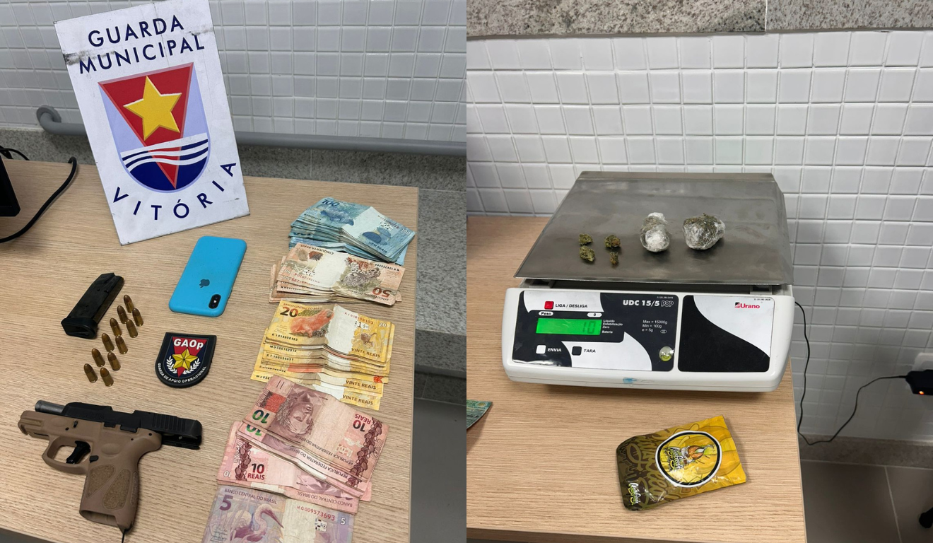 Homem de 33 anos foi preso pela Guarda Municipal de Vitória com arma, drogas e mais de R$ 5 mil durante abordagem na Segunda Ponte Homem de 33 anos foi preso pela Guarda Municipal de Vitória com arma, drogas e mais de R$ 5 mil durante abordagem na Segunda Ponte