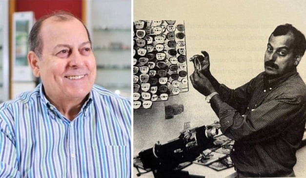 Getulio Gomes de Azevedo nos dias atuais e no início da Ótica Paris. Foto: Arquivo/Ótica Paris