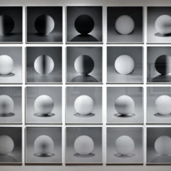 Sol LeWitt, "A Sphere Lit From the Top, Four Slides and all their combination", 2004.