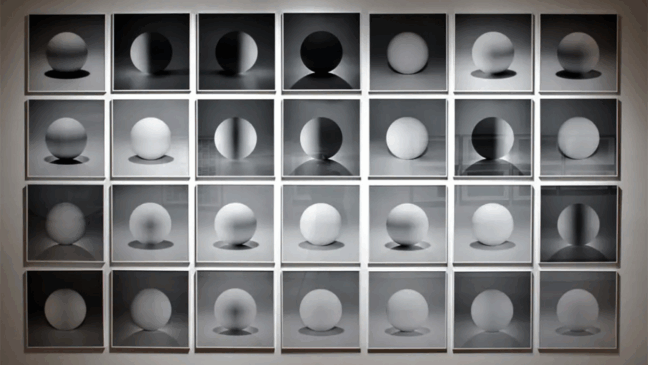 Sol LeWitt, "A Sphere Lit From the Top, Four Slides and all their combination", 2004.