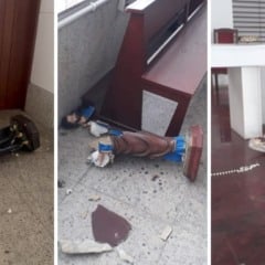 Imagens vandalizadas na Igreja Santa Rita. Foto: Reprodução de vídeo/Armandinho Fontoura