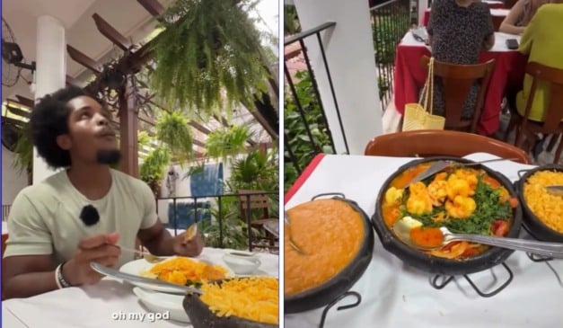Jordaine Wisdom visita restaurante em Vitória e elogia moqueca capixaba. Foto: Reprodução/Instagram @jordainewisdom