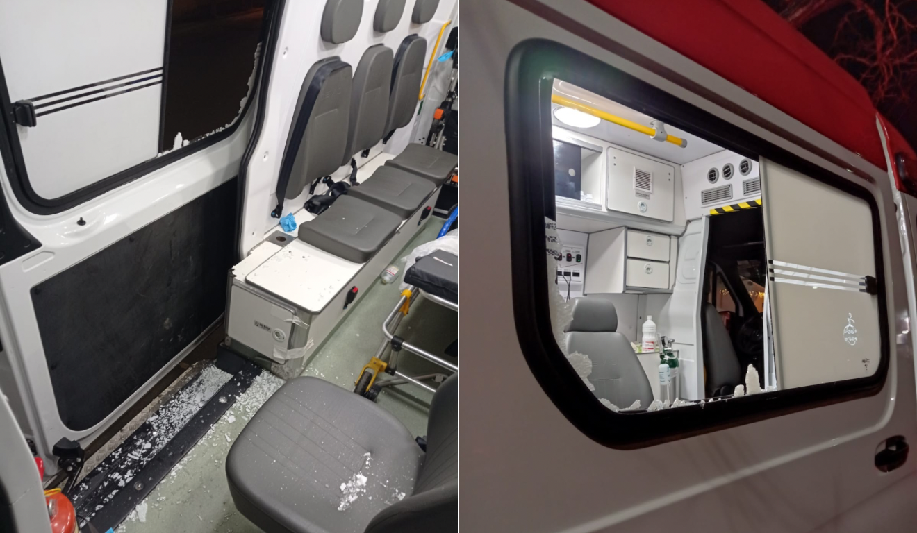 Homem agride mulher e ataca ambulância do Samu com facão e barra de ferro