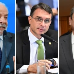 Lula, Flávio Bolsonaro e Tarcísio de Freitas. Fotomontagem: Ricardo Stuckert/PR, Edilson Rodrigues/Agência Senado e Secovi São Paulo/Divulgação