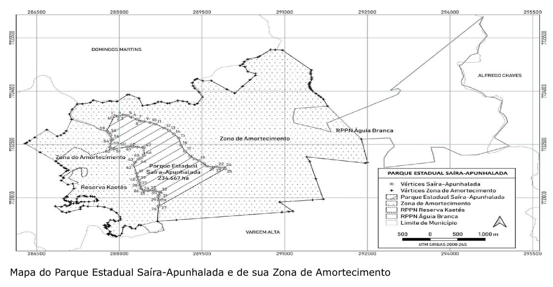 Mapa do Parque Estadual Saíra-Apunhalada e de sua Zona de Amortecimento