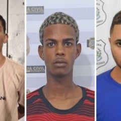 Os presos Cristiano Oliveira Santos e Levi de Oliveira Santos, e o foragido identificado Daniel Bastos dos Santos. Foto: Divulga&ccedil;&atilde;o/PCES