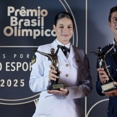 2025.12.11 - Prêmio Brasil Olímpico 2025. Maria Clara Pacheco do Takwondo e Caio Bomfim do Atletismo recebem os prêmios de Melhor Atleta do Ano na cerimônia na Cidade das Artes na Barra da Tijuca, Rio de Janeiro. Organizado pelo Comitê Olímpico do Brasil anualmente desde 1999, o Prêmio Brasil Olímpico é considerado o Oscar do esporte brasileiro. Foto: Alexandre Loureiro/COB. IG:alexandreloureiroimagens