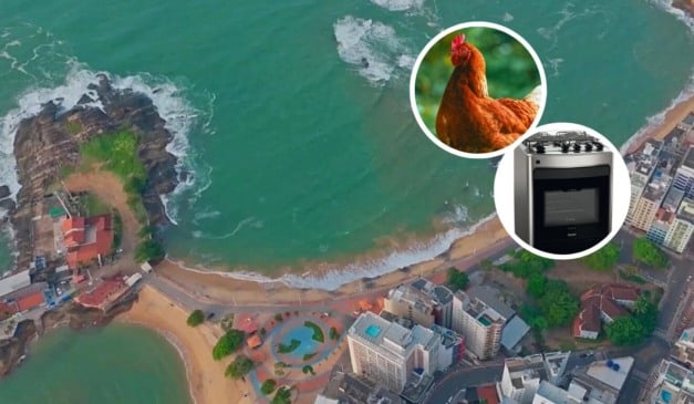 Praia da Areia Preta, em Guarapari. Foto: Sobre Voar e Canva (destaques)